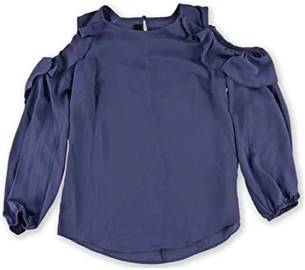 bcx womens ruffled pullover blouse blue juniors x small